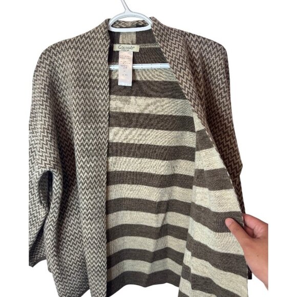 Cocogió brown/cream stripes chevron knit cardigan sweater size S - Picture 2 of 5